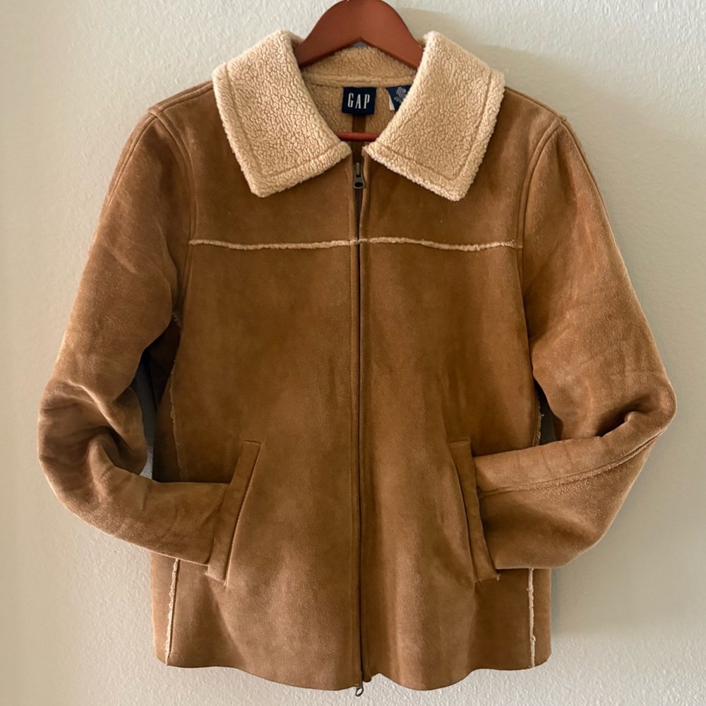 GAP Vintage Y2K‎ Women’s Suede Leather Sherpa Lined Jacket | Tan | Size Medium